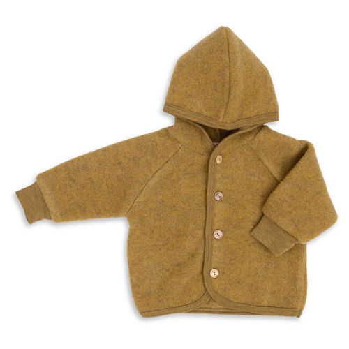 Engel Baby 100% Wool Hooded Jacket with Wooden Buttons - Saffron Melange | The Cheshire Horse