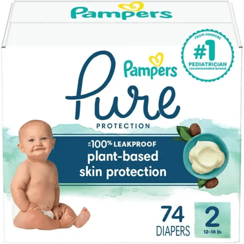 Pampers Pure Protection Diapers - Size 2, 74 Count, Hypoallergenic Premium Disposable Baby Diapers (Packaging May Vary)