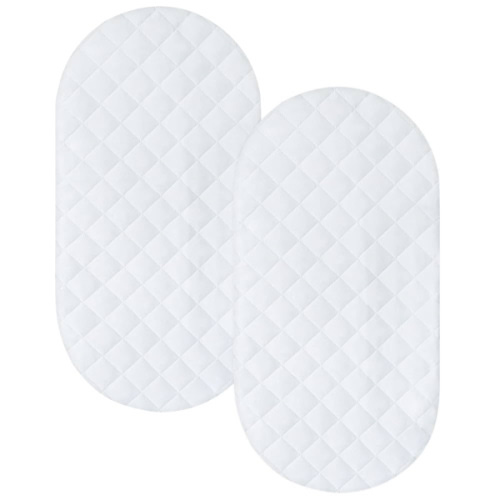 Bassinet Mattress Pad Cover Fit for Baby Delight/Mika Micky/Dream On Me Lotus/ANGELBLISS/KoolerThings (3 in 1) Bedside Sleeper, Waterproof Bassinet Mattress Protector Quilted Bassinet Sheets 2 Pack