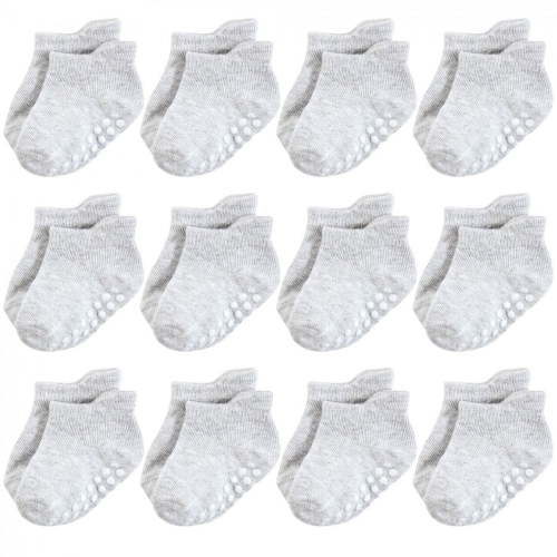 Hudson Baby Unisex Baby Non-Skid No-Show Socks, Gray, 0-6 Months