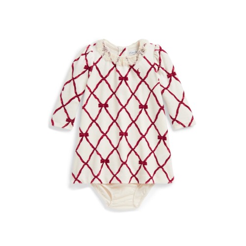 Kids' Ribbon Print Velour Dress & Bloomer