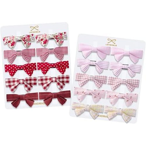 20pcs small red & pink hair bows for girls.Cute baby hair bows,Non-slip alligator hair clips.Toddlers bow clips,Handmade hair accessories for little girls gift set.