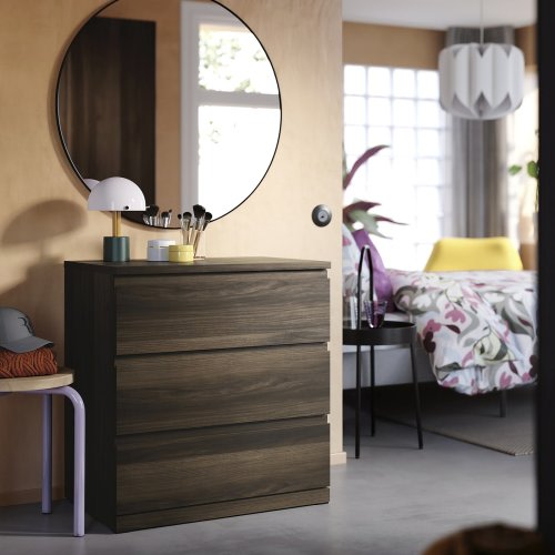 STORKLINTA 3-drawer dresser - dark-brown/oak effect anchor/unlock function 27 1/2x18 7/8x29 1/2 "