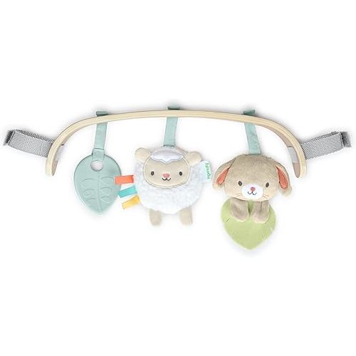 Ingenuity Soothing Essentials Wood Carrier Toy Bar, Montesorri-Inspired, 3 Removable Toys, for Ages 0-12 Months