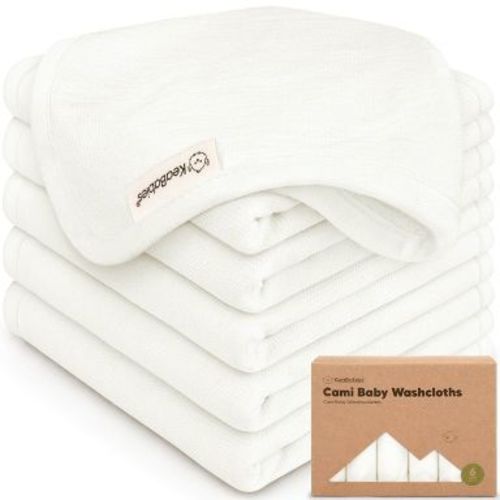 KeaBabies 6-Pack Cami Baby Washcloths for Newborn, 10x10 Organic Cotton Face Wash Cloths for Babies, Soft & Absorbent Baby Bath Towels (Soft White)