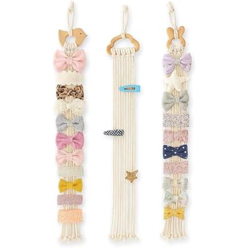 heppico Bohemian Hanging Hair Bow Organizer | Hair Clips Holder Display | Cute Little Animals for Wall Room Baby Nursery Decors