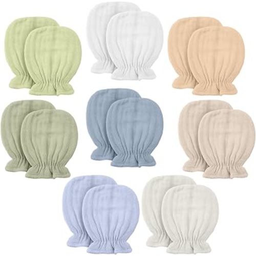 Newborn Baby Muslin Mittens 0-6 Months No Scratch Elastic Wrist Soft Breathable Gloves Bulk Cotton for Infant
