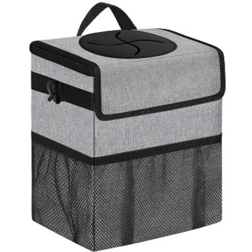 Itopfox Leak-Proof Car Trash Can with Lid, Hanging Vehicle Garbage Bin for SUV, Truck, Van - Grey, Compact Design for Back Seat or Front Seat Storage