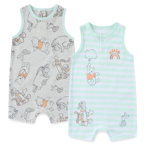 Disney Cars Pooh Mickey Stitch Baby Boys 2 Pack Romper for Newborn Infants