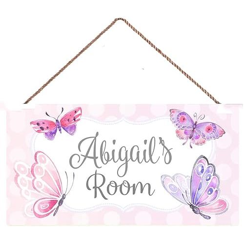 AJHERO Personalized Name Sign, Decorative Wall Art, Pink Plastic, Cute Butterfly, Custom 'YOUR NAME', Hanging, Indoor Use, Nursery Decor, Kids Room