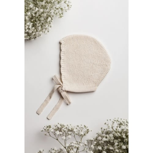 Organic Cotton Scallop Knit Baby Bonnet - Oat