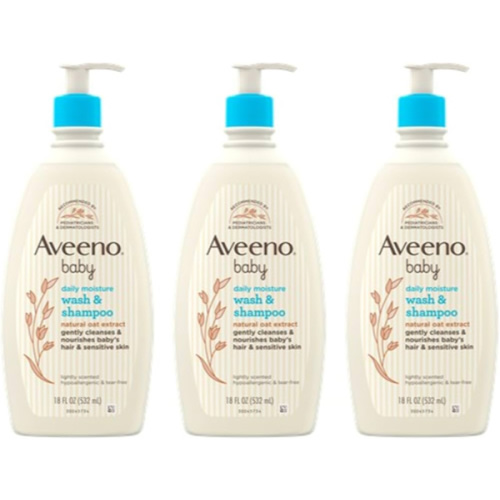 Aveeno Baby Gentle Body Wash & Shampoo with Natural Oat Extract, Tear-Free, Paraben-Free & Phthalate-Free Formula for Baby’s Sensitive Hair & Body, Lightly Scented, 18 fl. oz, 3 Pack