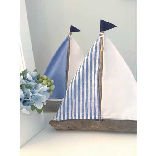 Blue & White Coastal Decor Driftwood Sailboat - "The Nantucket"