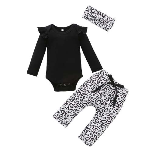 Gibobby Preemie Newborn Infant Baby Girls Clothes Ribbed Bodysuit Pants Set Fall Winter Outfits(Black,0-3 Months)