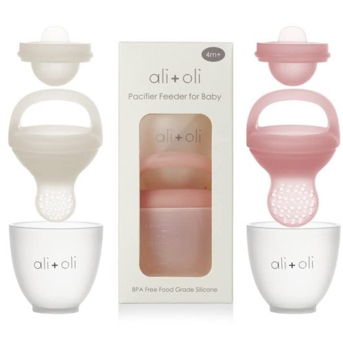 Ali+Oli Food & Fruit Feeder Pacifier Set for Baby (Snow & Blush) BPA-Free Pure Food-Grade Silicone, Absolutely No Plastic (2 sizes in 1-pk) Infant & Toddler Teether Soother for Sore Gums, USA Designed