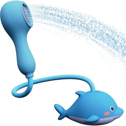 Rechargeable Baby Bath Shower Head for Bathtub - Kids Toddler Sprayer Showerhead Toys with Hose & Easy Water Flow Control - Dolphin Toy Sprayer for Babies Babybath Tub