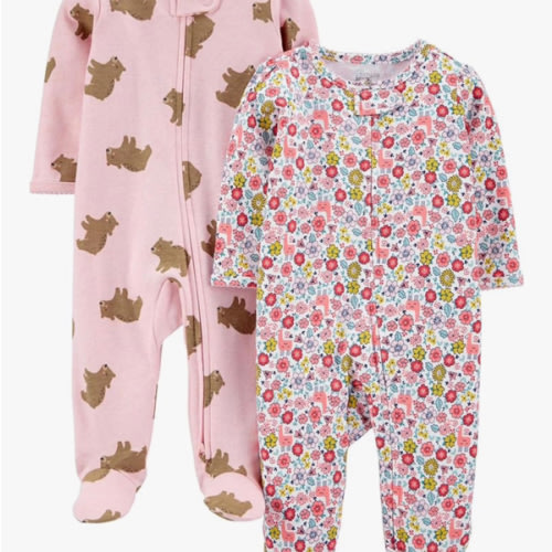 Simple Joys by Carter's Baby Girls' Cotton Footed Sleep and Play, Pack of 2