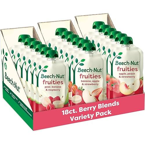 Beech-Nut Stage 2 Baby Food Pouch Variety Pack, Berry Blends, 18 Pouches