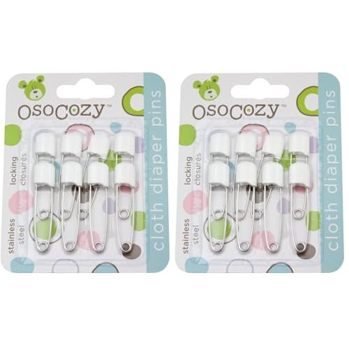 OsoCozy Diaper Pins - (White) - Sturdy, Stainless Steel Diaper Pins with Safe Locking Closures - Use for Special Events, Crafts or Colorful Laundry-Pins, 8 Count (Pack of 2)