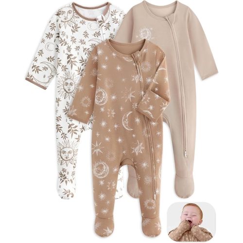 Baby Pajamas 100% Cotton Baby Sleepers for Newborn 0-3 3-6 6-9 Months 3Pcs Footie Pajamas Baby Boys Girls Clothes