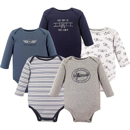 Hudson Baby baby-boys Cotton Long-sleeve Bodysuits 5-pack