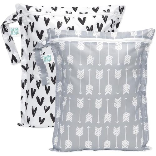Bumkins - Waterproof Wet Bag - For Baby, Travel, Swim Suit, Cloth Diapers, Pump Parts, Pool, Gym, Toiletry, Strap to Stroller - Reusable & Easy to Clean - 2pk - Floral & Lace