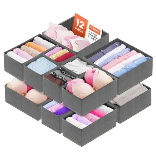 RFAQK Dresser Drawer Organizers Clothes - 12 Pack Underwear Organizer for Nursery and Baby Clothes - Closet Dividers and Storage Bins for Bra, Towels, Socks, Pants, Belt, Tie