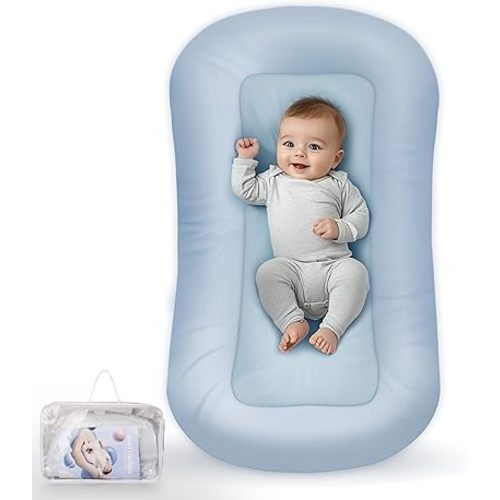 Baby Lounger - Baby Lounger for Newborn, Infant Lounger for Home and Travel, Soft Cotton, Newborn Babies Essentials Gifts, ZumaBlue