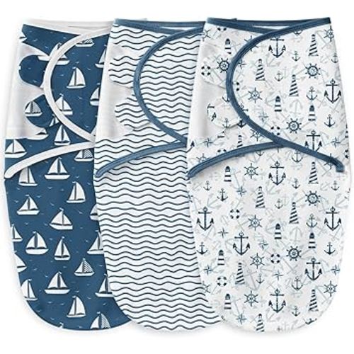 Baby Swaddles for Newborns 100% Cotton Newborn Swaddle Sack 3 Pack Baby Swaddles 0-3 Months Swaddle Sleep Sack for Newborn Baby Boy Girl Dark Blue Sailboat