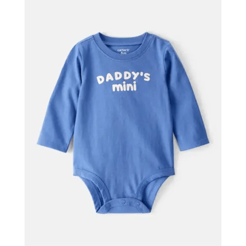 Baby Boy "Daddy's Mini" Cotton Long-Sleeve Graphic Bodysuit - Blue | Carter's