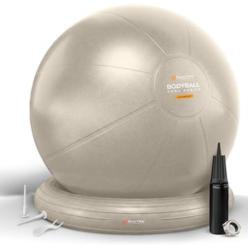 Yoga Ball Chair for Office Desk with Base - Ergonomic Balance & Stability Exercise Ball Seat for Adults - Active Sitting for Posture, Core & Back Pain Relief, Home Gym, Therapy, Pump