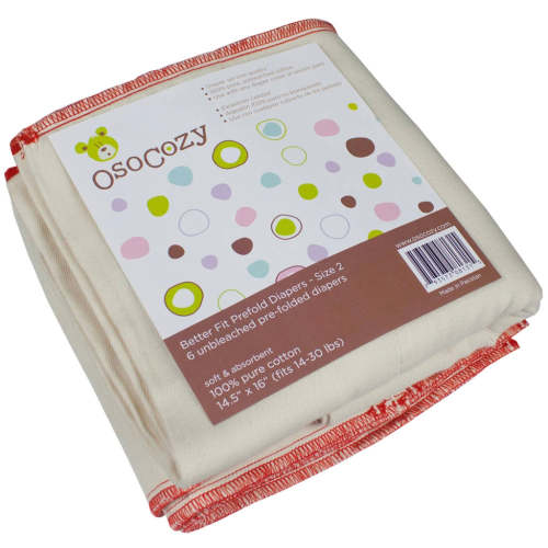 OsoCozy Prefolds Better Fit Sizing Cloth Diapers - 6 Packs