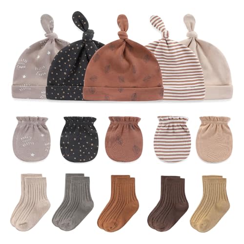 Ruliby Baby Hats Mittens and Socks Set Cotton Newborn Hat Beanie Soft Infant Girls Boys Caps Gloves 0-6 month