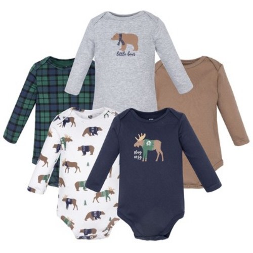 Hudson Baby Infant Boys Cotton Long-Sleeve Bodysuits 5-Pack, Moose Bear Sweater, 0-3 Months