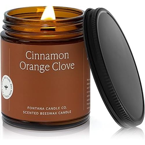 Fontana Candle Co Wood Wick Beeswax Jar Candle, Cinnamon Orange Clove - Made with Coconut Oil & Pure Essential Oils – Clean Burn, Long Lasting and Non-Toxic Candles for Home & Room Decor