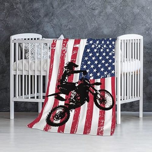 Motorcycles Dirt Bike American Flag Baby Blanket Gifts Super Soft Swaddle Newborn Cozy Baby Receiving Blanket Stroller Throw Blanket 40x30 in for Puppy