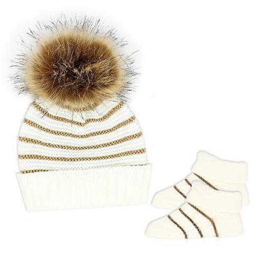 Baby Girls 2 Piece Pom-pom Hat and Booties Outerwear Set