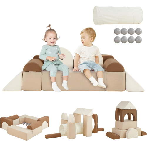 Beright Kids Play Couch, Nugget Couch for Toddlers, Kids Furniture for Playroom, Kids Foam Convertible Play Building Fort, for Christmas and New Year, Brown