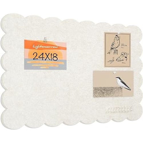 Lightomorrow Scalloped Bulletin Board, 24 x 18 Inches Felt Pin Board - Decorative Cork Alternative for Wall, Foldable Picture Self-Adhesive Vision Prayer Board with 20 Pushpins - Oatmeal