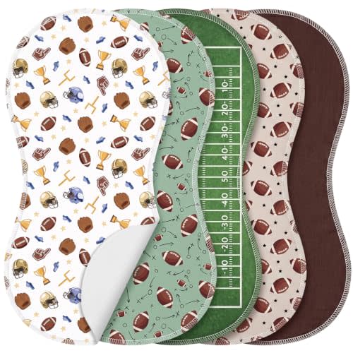 SmoothNovelty 5 Pack Football Baby Burp Cloths for Newborns, Soft, 19"x9" | Absorbent Burping Rags, Spit up Cloths for Boy Girl, Baby Shower Gifts, Nursery Decor Accent, Machine Washable Reusable Rags