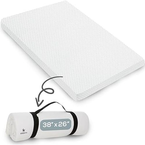 Babylicious Waterproof Pack and Play Mattress Pad - 38" x 26" | Roll Up Style - Breathable Soft Memory Foam - Portable Mattress Topper- Baby Foam Mattresses for Babies - Includes Easy Carry Buckle