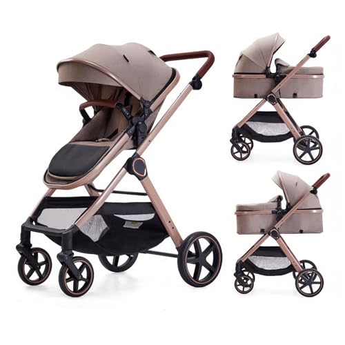 Lortsybab 2 in 1 Baby Stroller, Newborn Infant Toddler Convertible Pram Stroller for 0-36 Months Old Babies (Beige)