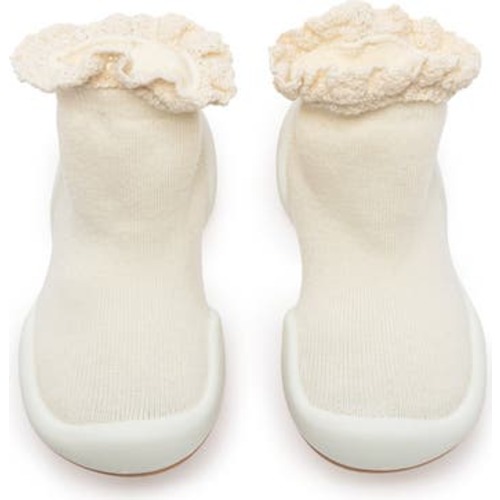 Toddler Girl Sock Shoes Lace Trim - Off White, 5 W