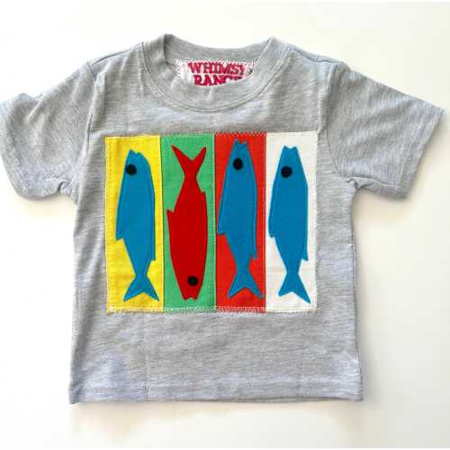 Kids Sardine Top-Cotton-Appliqued Sardine Fish Tee-Washable Soft Felts-Playful Fun Kids & Baby Wear-Ocean Coastal Theme-Retro Vibe-Nautical