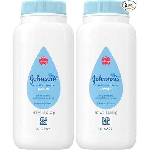 Johnson's Baby Cornstarch Baby Powder, 1.5 oz | Naturally Derived | With Aloe & Vitamin E | For Delicate Skin | Hypoallergenic