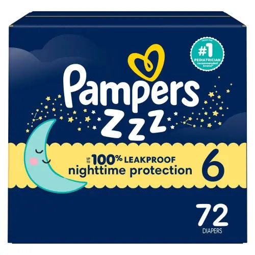 Pampers Overnight Diapers - Swaddlers Overnights - Size 6, 72 Count, Disposable Baby Diaper, Night Time Leak and Skin Protection