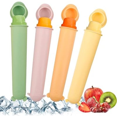 haakaa Food Grade Silicone Ice Pop Mould With Lids BPA Free Reusable Baby Popsicle Molds for Kids,For fresh fruit,Snacks,Popsicle,Yogurt Sticks,3.5oz 100ML,4 Colors,Set of 4