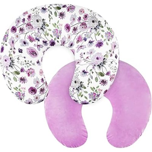GFU Nursing Pillow Cover Double-Sided Removable or Boys and Girls, Breastfeeding Pillow Case for Newborn, Soft Baby Breastfeeding Pillow Slipcover Colourful Purple Flowers(Cover Only)