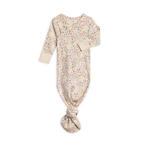 Colored Organics Baby 100% Organic Cotton Newborn Knotted Gown - Infant Indy Kimono Wrap Front Tie Knot with Mitten Cuffs