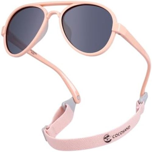 COCOSAND Baby Boys Girls Aviator Sunglasses with Strap Polarized Flexible Retro Pilot for Infants Toddler Age 0-24 Months